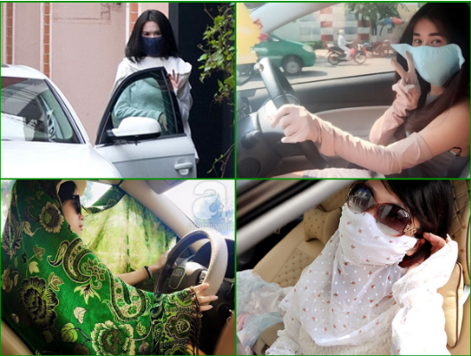 Ngay cả những ngôi sao nổi tiếng như siêu mẫu Ngọc Trinh, diễn viên Ngọc Thảo cũng phải che chắn nắng khi ngồi trên xe hơi như thế này đây!